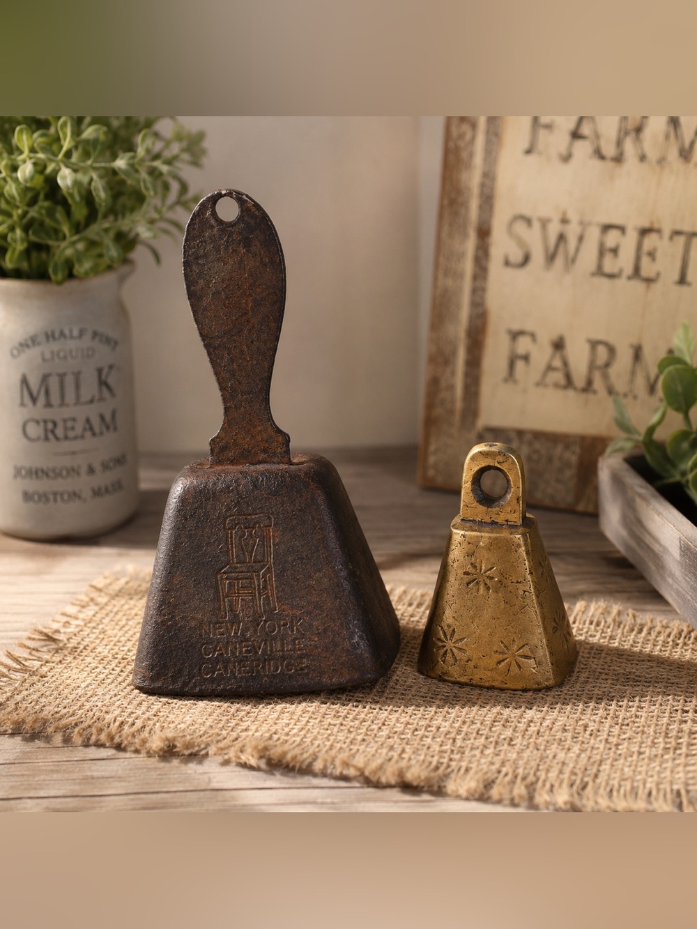 Vintage New York Caneville Cow Sheep Goat Livestock Bells Farmhouse Decor